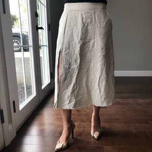 Midi length pinstripe linen skirt with pockets!